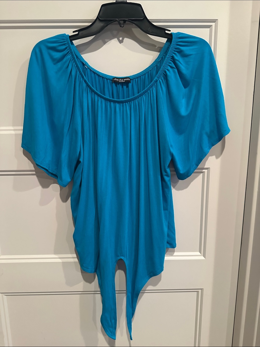 cha cha vente Vibrant Turquoise Scoop Neck Flutter Sleeve Top